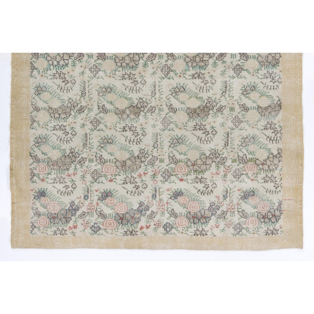 Vintage Floral Patterned Turkish Handmade Rug in Soft Colors