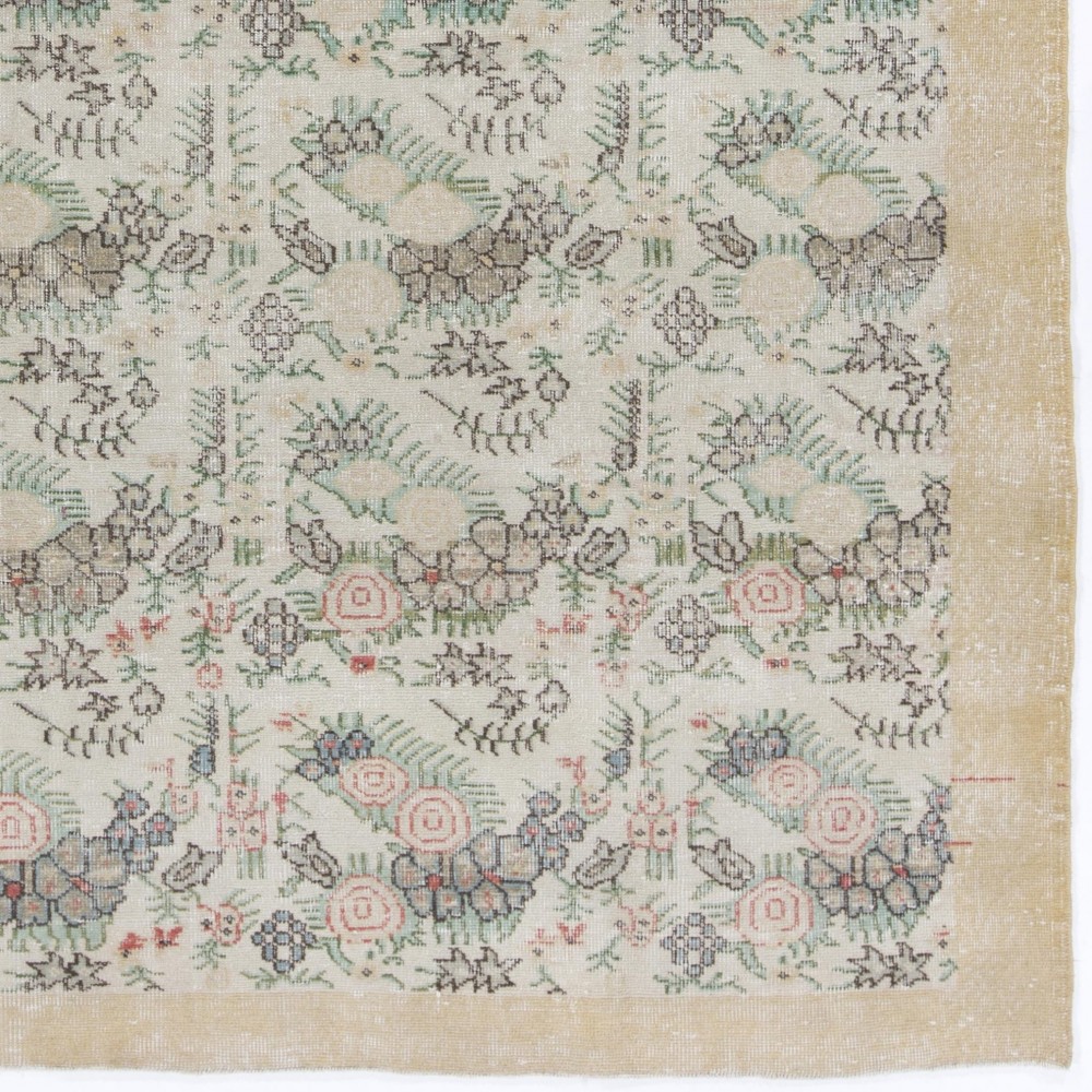 Vintage Floral Patterned Turkish Handmade Rug in Soft Colors Vintage Floral Patterned Turkish Handmade Rug in Soft Colors