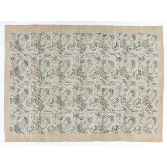 Floral Patterned Midcentury Turkish Handmade Rug in Soft Colors