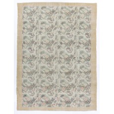Vintage Floral Patterned Turkish Handmade Rug in Soft Colors