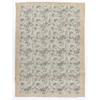 Vintage Floral Patterned Turkish Handmade Rug in Soft Colors