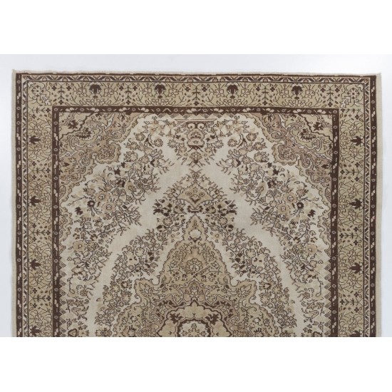 Hand Knotted Vintage Medallion Design Anatolian Rug in Neutral Colors