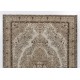 Hand Knotted Vintage Medallion Design Anatolian Rug in Neutral Colors