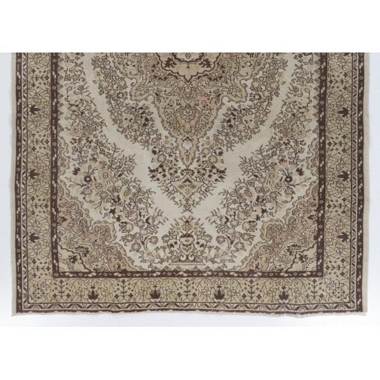 Hand Knotted Vintage Medallion Design Anatolian Rug in Neutral Colors