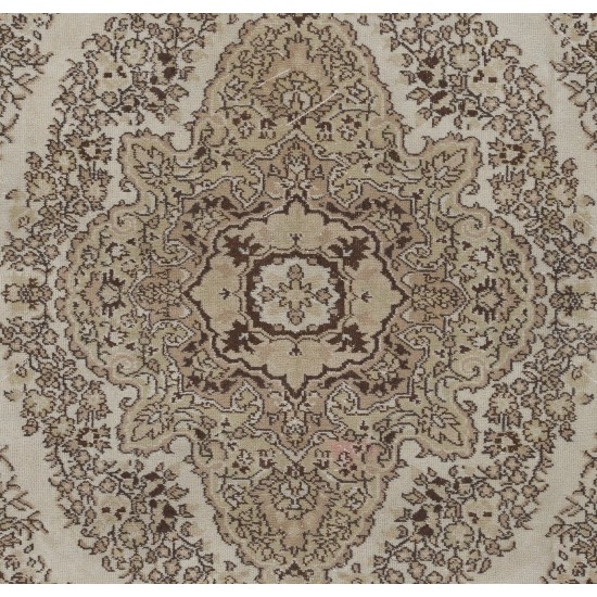 Hand Knotted Vintage Medallion Design Anatolian Rug in Neutral Colors