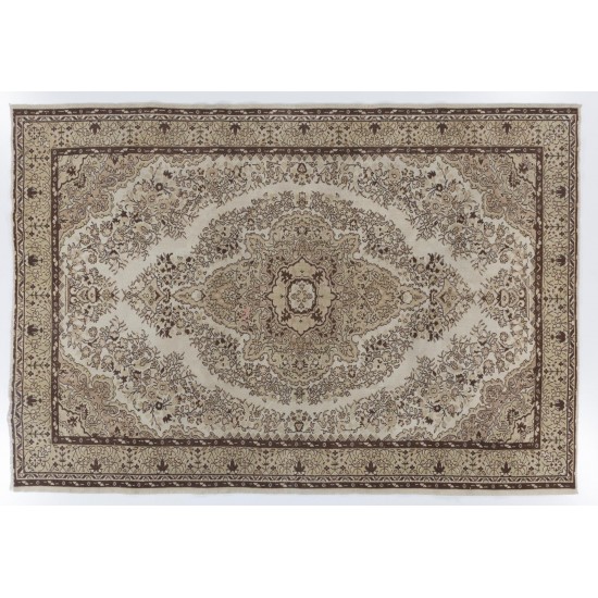 Hand Knotted Vintage Medallion Design Anatolian Rug in Neutral Colors