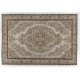 Hand Knotted Vintage Medallion Design Anatolian Rug in Neutral Colors