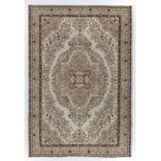 Hand Knotted Vintage Medallion Design Anatolian Rug in Neutral Colors