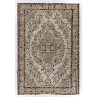 Hand Knotted Vintage Medallion Design Anatolian Rug in Neutral Colors