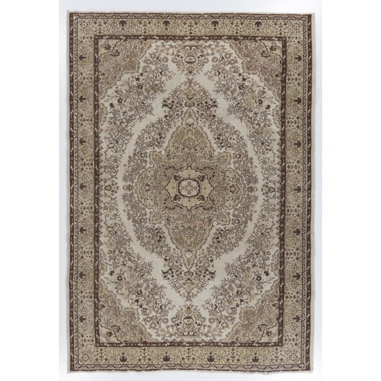 Hand Knotted Vintage Medallion Design Anatolian Rug in Neutral Colors