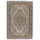 Hand Knotted Vintage Medallion Design Anatolian Rug in Neutral Colors