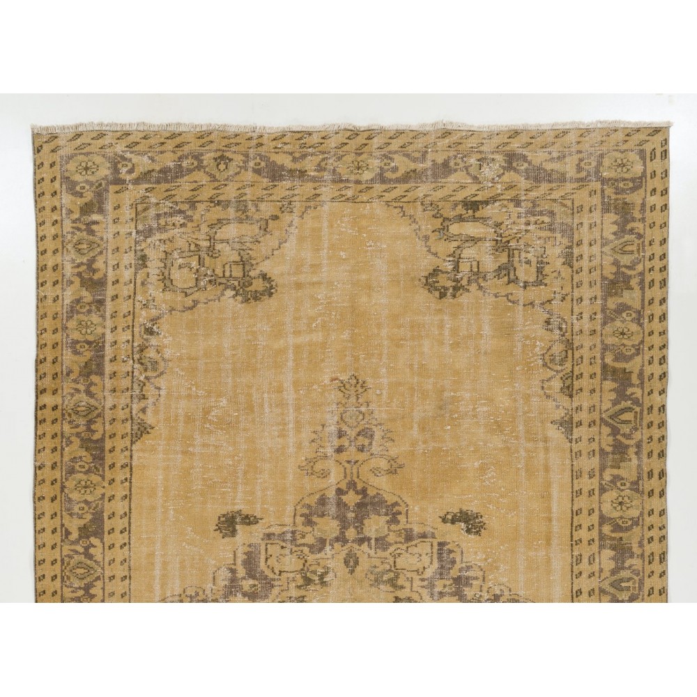 Unique Vintage Hand-knotted Oushak Rug in Soft Colors