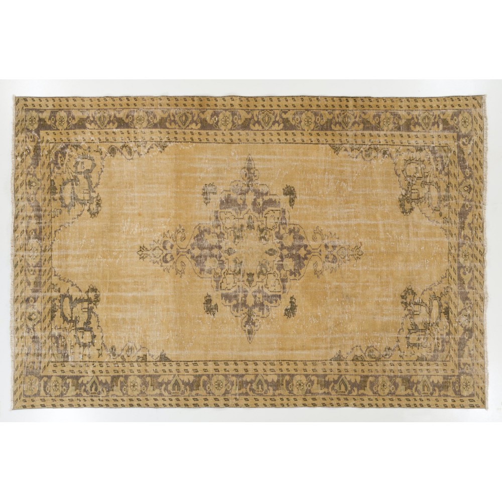Unique Vintage Hand-knotted Oushak Rug in Soft Colors