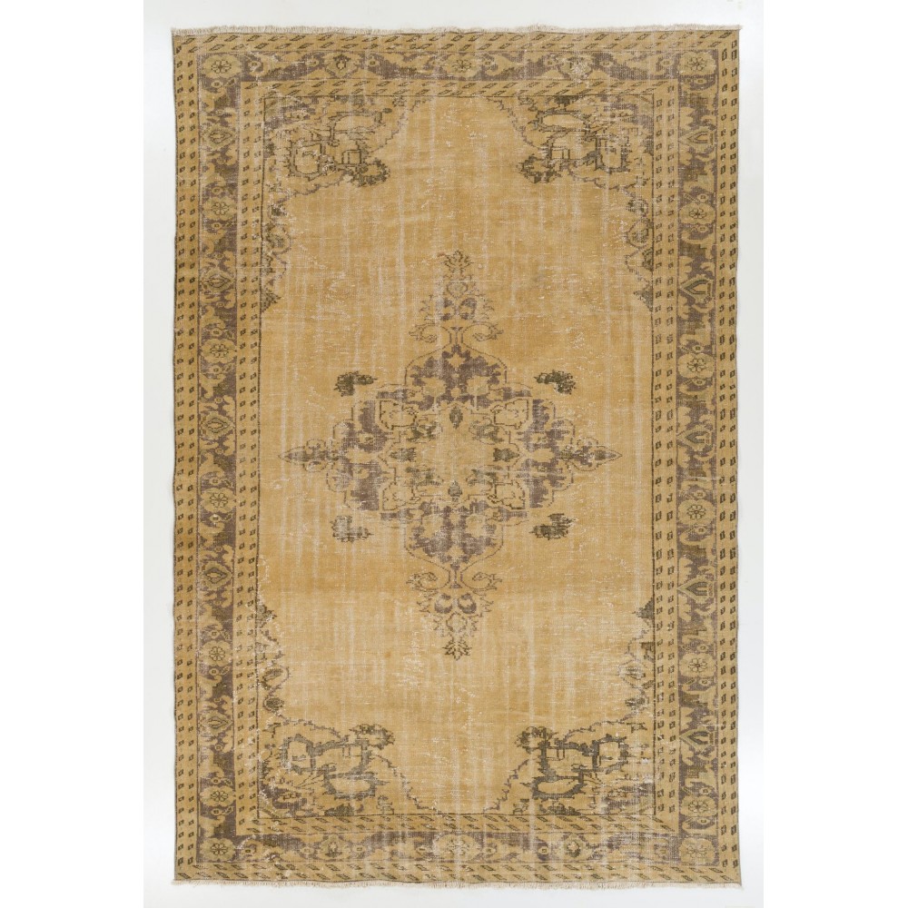 Unique Vintage Hand-knotted Oushak Rug in Soft Colors