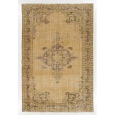 Vintage Handknotted Neutral Color Turkish Wool Area Rug with Medallion Design