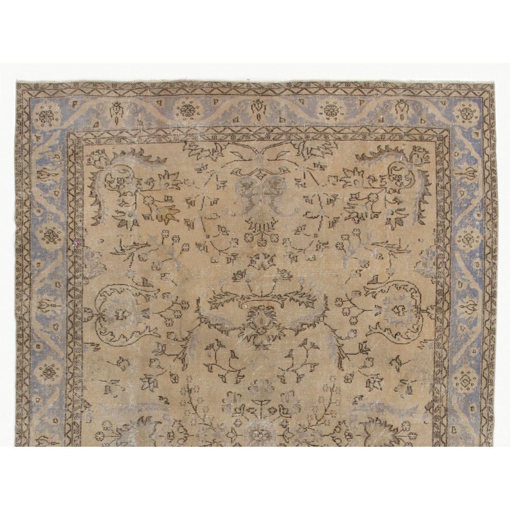 Vintage Handknotted Neutral Color Turkish Wool Area Rug with Floral Design Vintage Handknotted Neutral Color Turkish Wool Area Rug with Floral Design