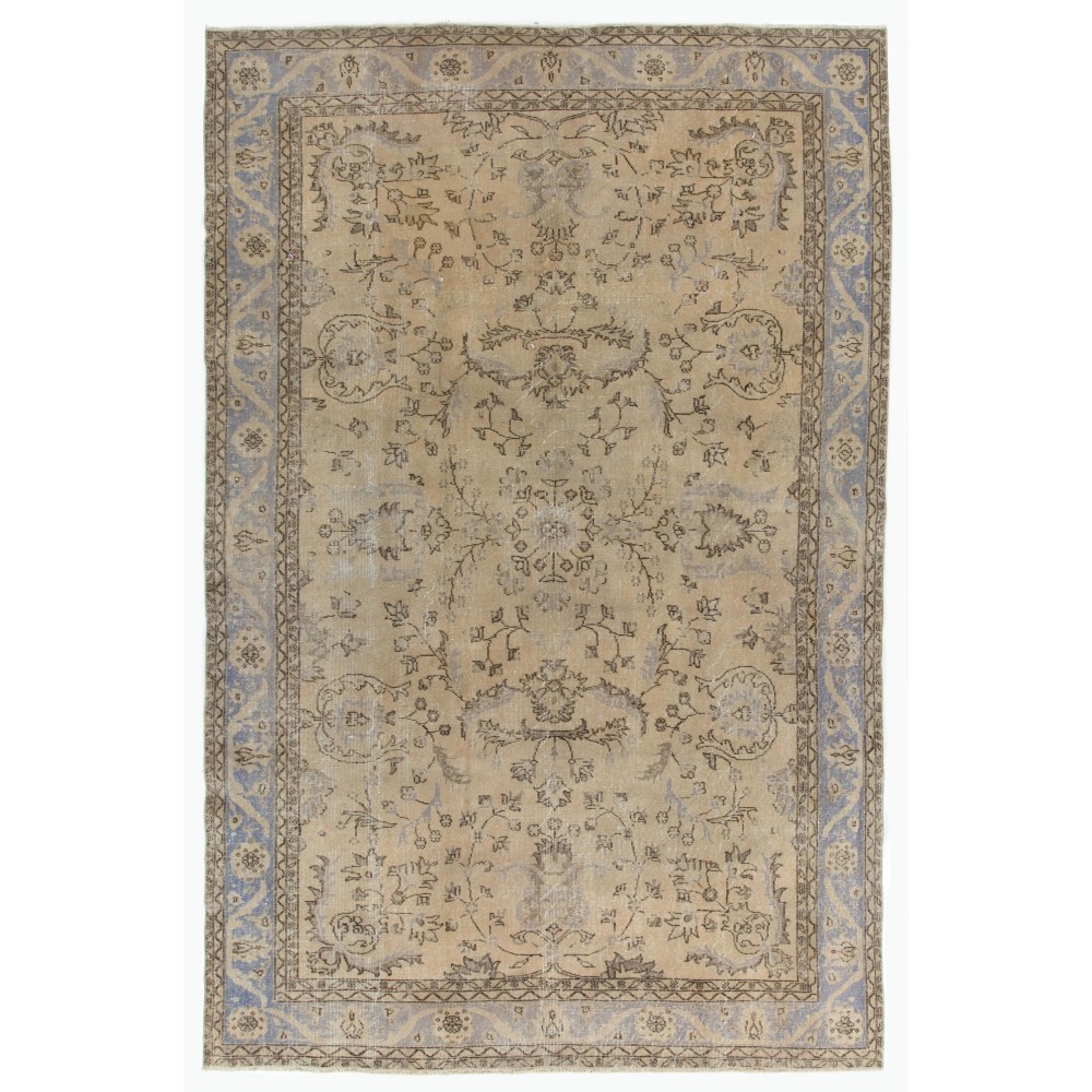 Vintage Hand Knotted Oushak Rug in Soft, Muted Colors