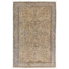 Vintage Handknotted Neutral Color Turkish Wool Area Rug with Floral Design