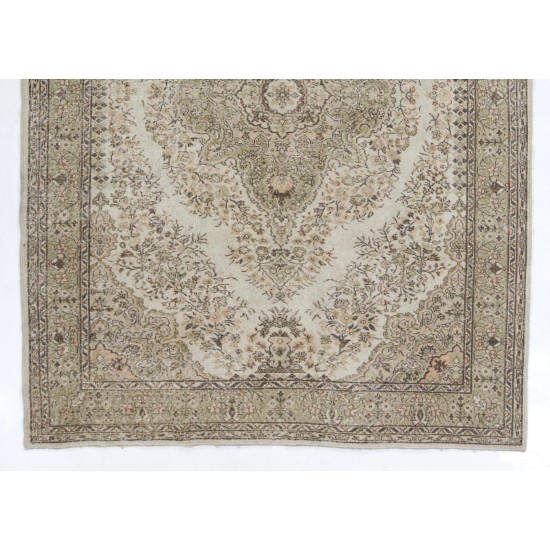 Hand-Knotted Anatolian Rug in Neutral Colors. Vintage Oushak Carpet