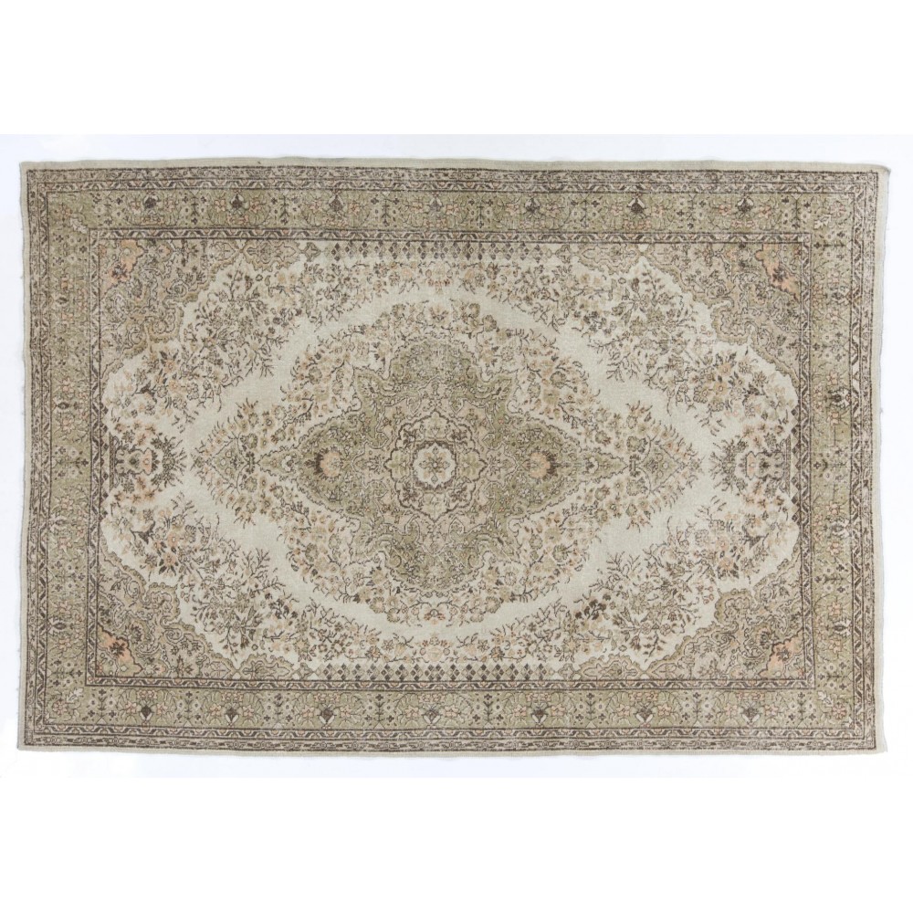 Hand-Knotted Anatolian Rug in Neutral Colors. Vintage Oushak Carpet