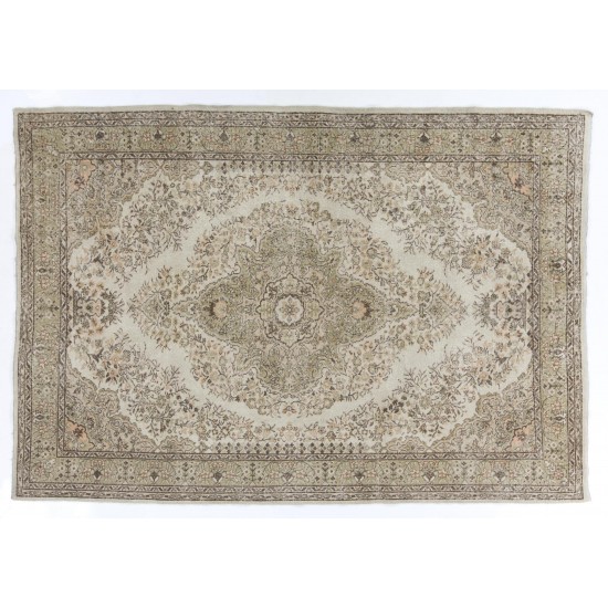 Hand-Knotted Anatolian Rug in Neutral Colors. Vintage Oushak Carpet