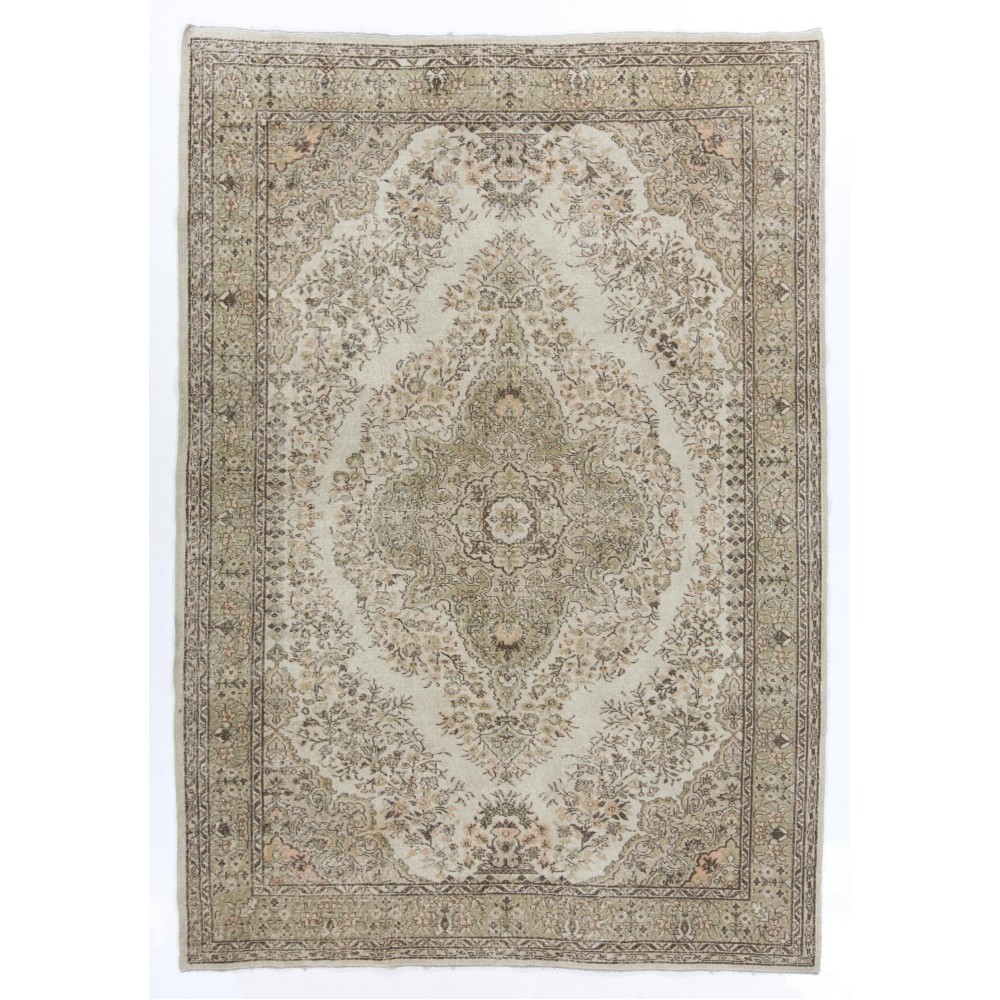Hand-Knotted Anatolian Rug in Neutral Colors. Vintage Oushak Carpet