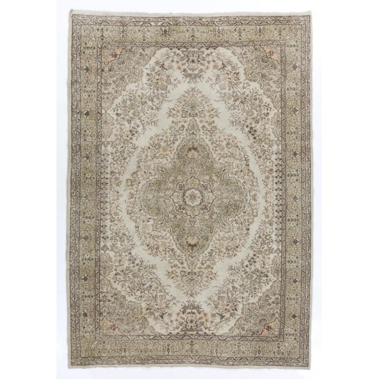 Hand-Knotted Anatolian Rug in Neutral Colors. Vintage Oushak Carpet