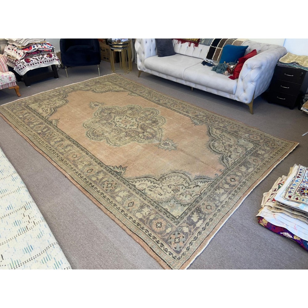 Vintage Handmade Turkish Oushak Rug, One of a kind Large Carpet