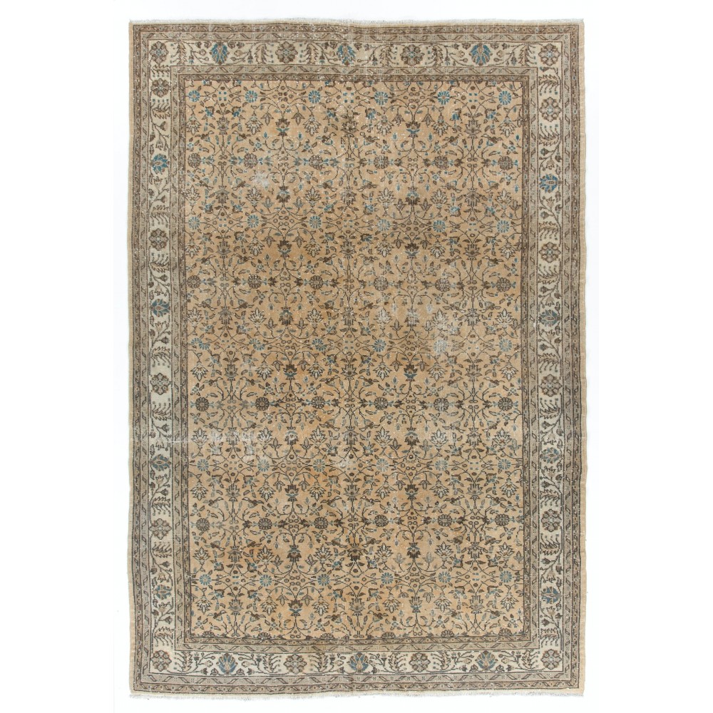 Large Hand-Knotted Vintage Anatolian Wool Area Rug with Floral Design