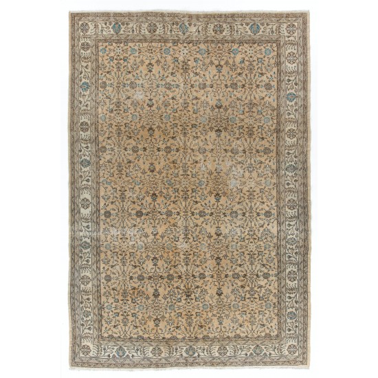 Large Hand-Knotted Vintage Anatolian Wool Area Rug with Floral Design