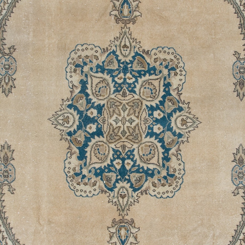 Vintage Handmade Anatolian Turkish Rug in Beige and Blue Colors Vintage Handmade Anatolian Turkish Rug in Beige and Blue Colors