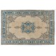 Vintage Handmade Anatolian Turkish Rug in Beige and Blue Colors