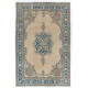 Vintage Handmade Anatolian Turkish Rug in Beige and Blue Colors