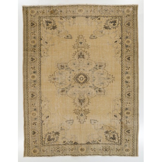 One of a kind Vintage Oushak Rug. Beige, Brown, Gray, Green Colors.
