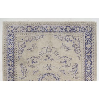 Vintage Handknotted Turkish Wool Area Rug in Indigo Blue & Beige with Medallion Design Vintage Handknotted Turkish Wool Area Rug in Indigo Blue & Beige with Medallion Design