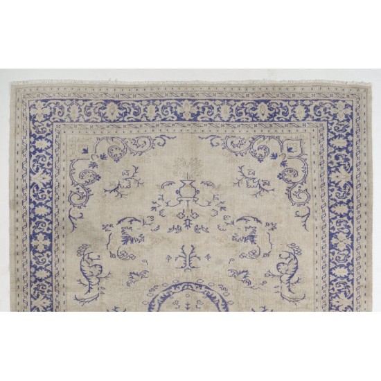Vintage Hand-knotted Turkish Oushak Rug in Soft Colors