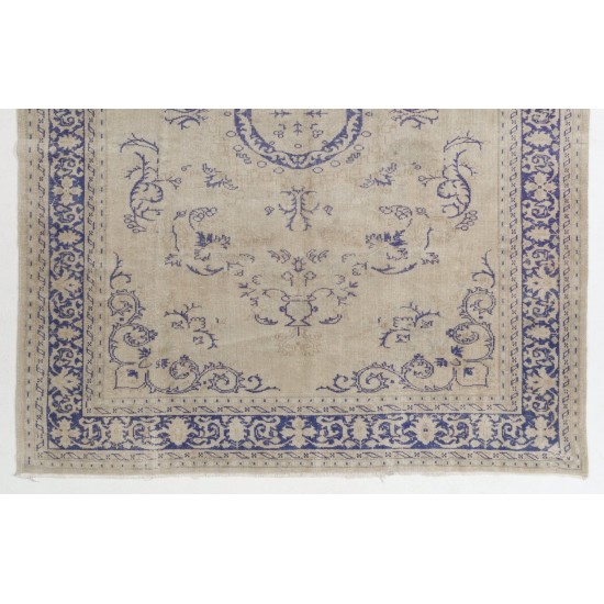 Vintage Hand-knotted Turkish Oushak Rug in Soft Colors