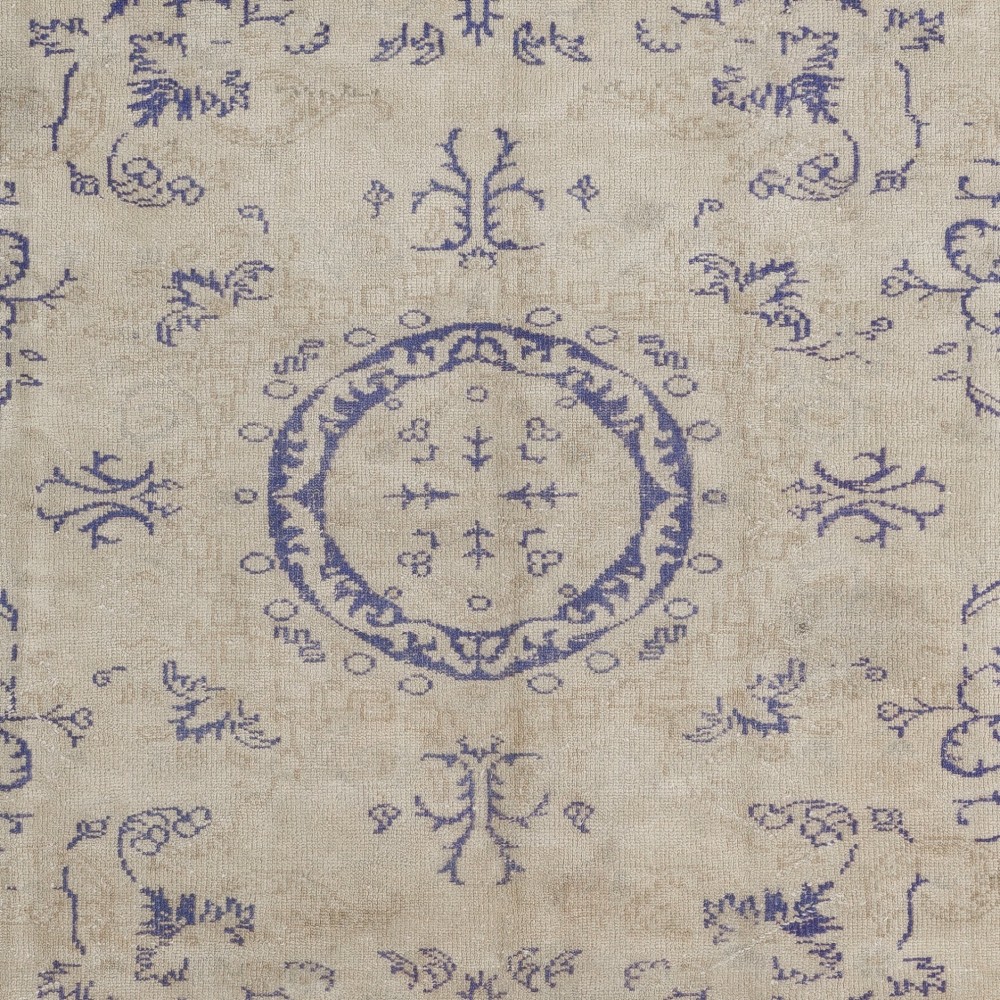 Vintage Handknotted Turkish Wool Area Rug in Indigo Blue & Beige with Medallion Design Vintage Handknotted Turkish Wool Area Rug in Indigo Blue & Beige with Medallion Design