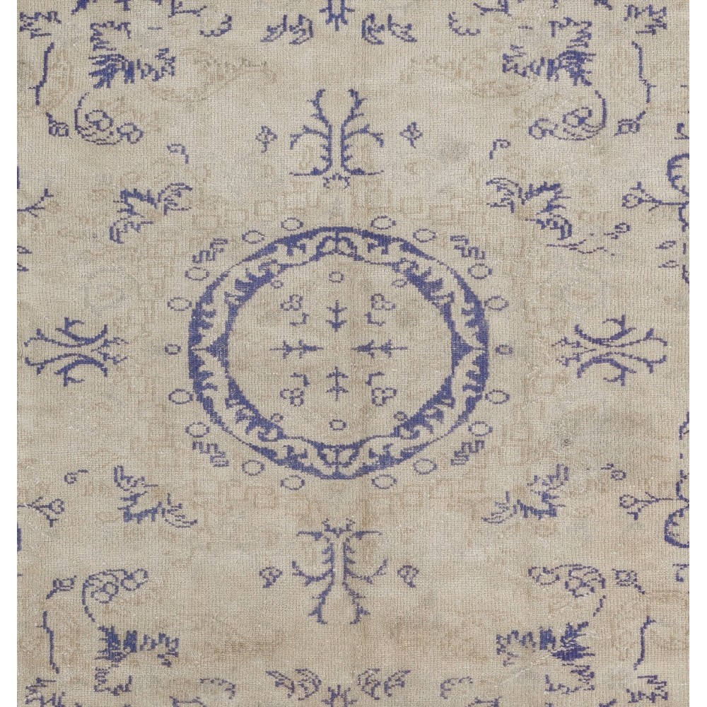 Vintage Hand-knotted Turkish Oushak Rug in Soft Colors