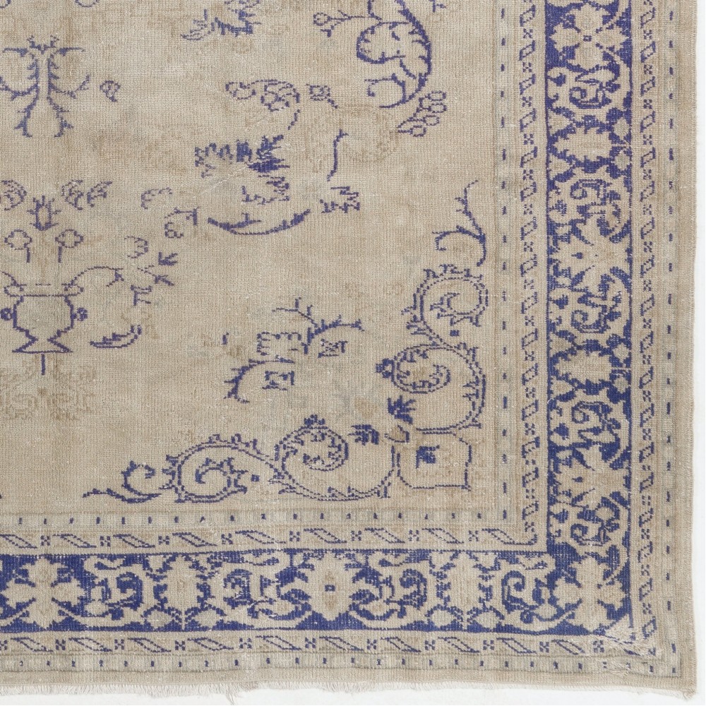 Vintage Handknotted Turkish Wool Area Rug in Indigo Blue & Beige with Medallion Design Vintage Handknotted Turkish Wool Area Rug in Indigo Blue & Beige with Medallion Design