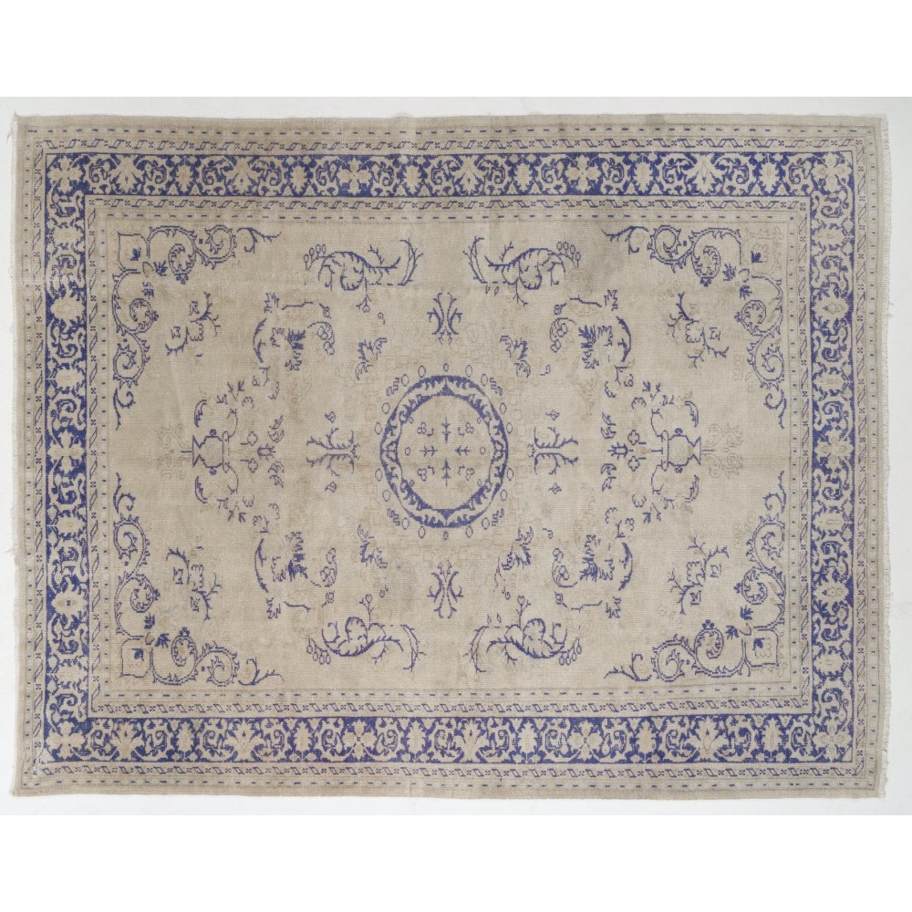 Vintage Hand-knotted Turkish Oushak Rug in Soft Colors