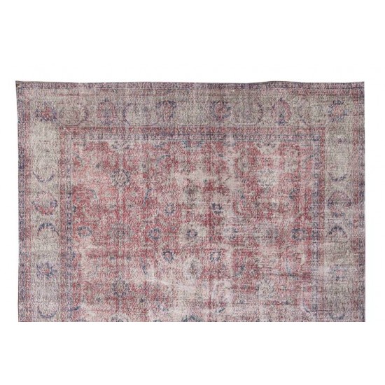 Distressed Vintage Turkish Area Rug. Maroon, Gray, Blue, Beige Colors Distressed Vintage Turkish Area Rug. Maroon, Gray, Blue, Beige Colors
