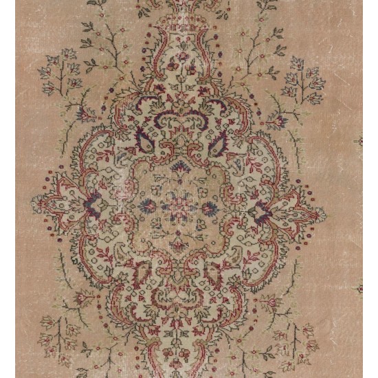Fine Floral Design Anatolian Rug in Faded Salmon Color
