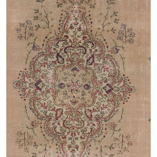 Fine Floral Design Anatolian Rug in Faded Salmon Color Fine Floral Design Anatolian Rug in Faded Salmon Color
