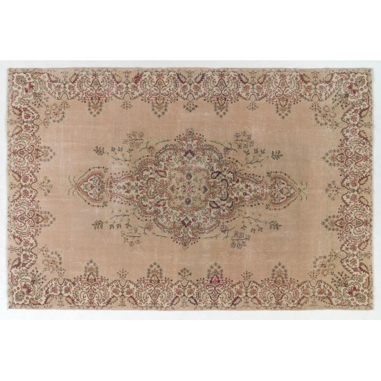 Fine Floral Design Anatolian Rug in Faded Salmon Color Fine Floral Design Anatolian Rug in Faded Salmon Color