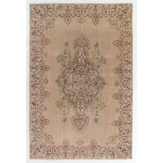 Fine Floral Design Anatolian Rug in Faded Salmon Color Fine Floral Design Anatolian Rug in Faded Salmon Color