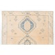 Vintage Hand Knotted Anatolian Rug in Salmon Pink, Cream and Light Blue Colors