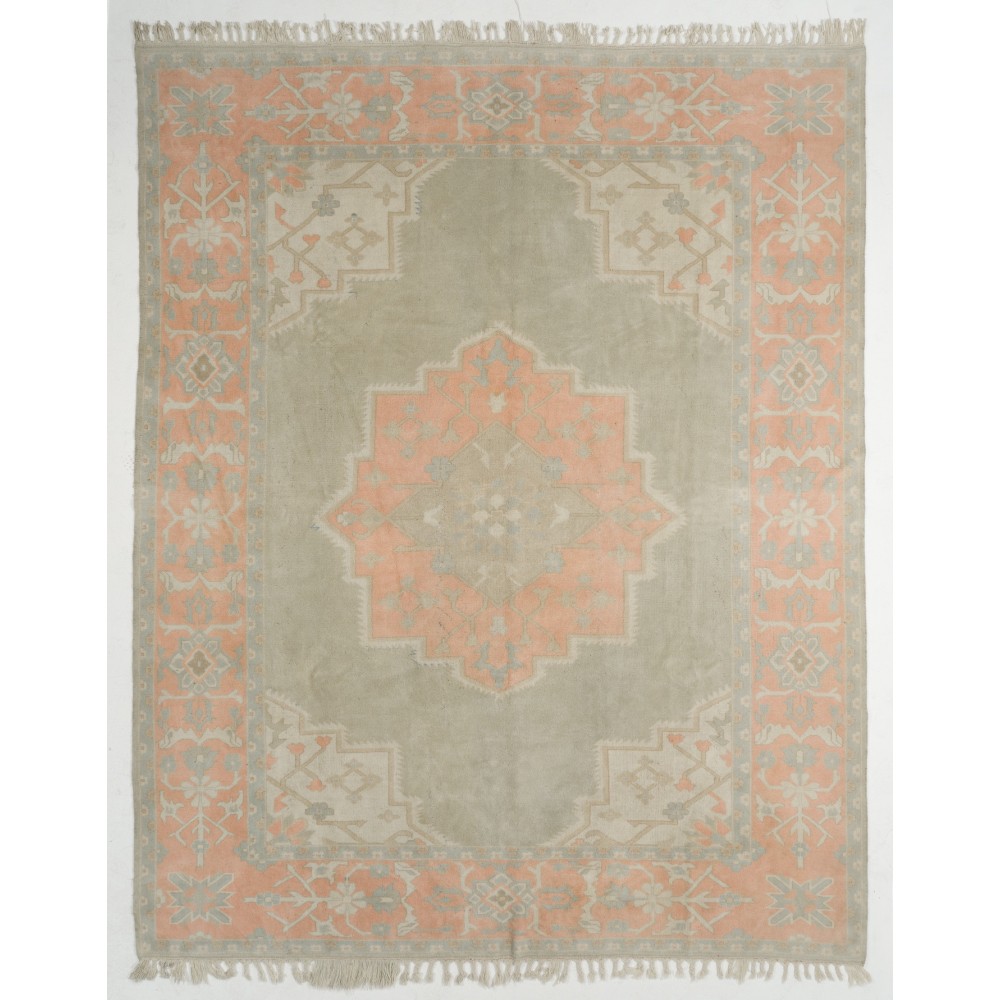 Vintage Handmade Oushak Rug, 100% Wool, Natural Dyes