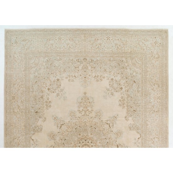 One-of-a-Kind Fine Vintage Hereke Wool Rug in Soft Beige & Mint Green One-of-a-Kind Fine Vintage Hereke Wool Rug in Soft Beige & Mint Green