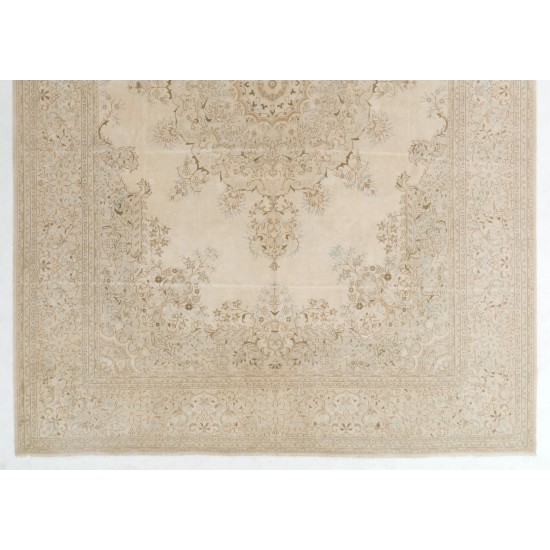 One-of-a-Kind Fine Vintage Hereke Wool Rug in Soft Beige & Mint Green One-of-a-Kind Fine Vintage Hereke Wool Rug in Soft Beige & Mint Green
